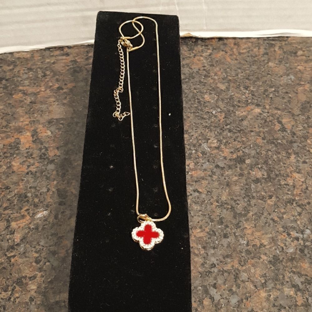 Reversible Red/Green Sparkly Clover Leaf Necklace...New